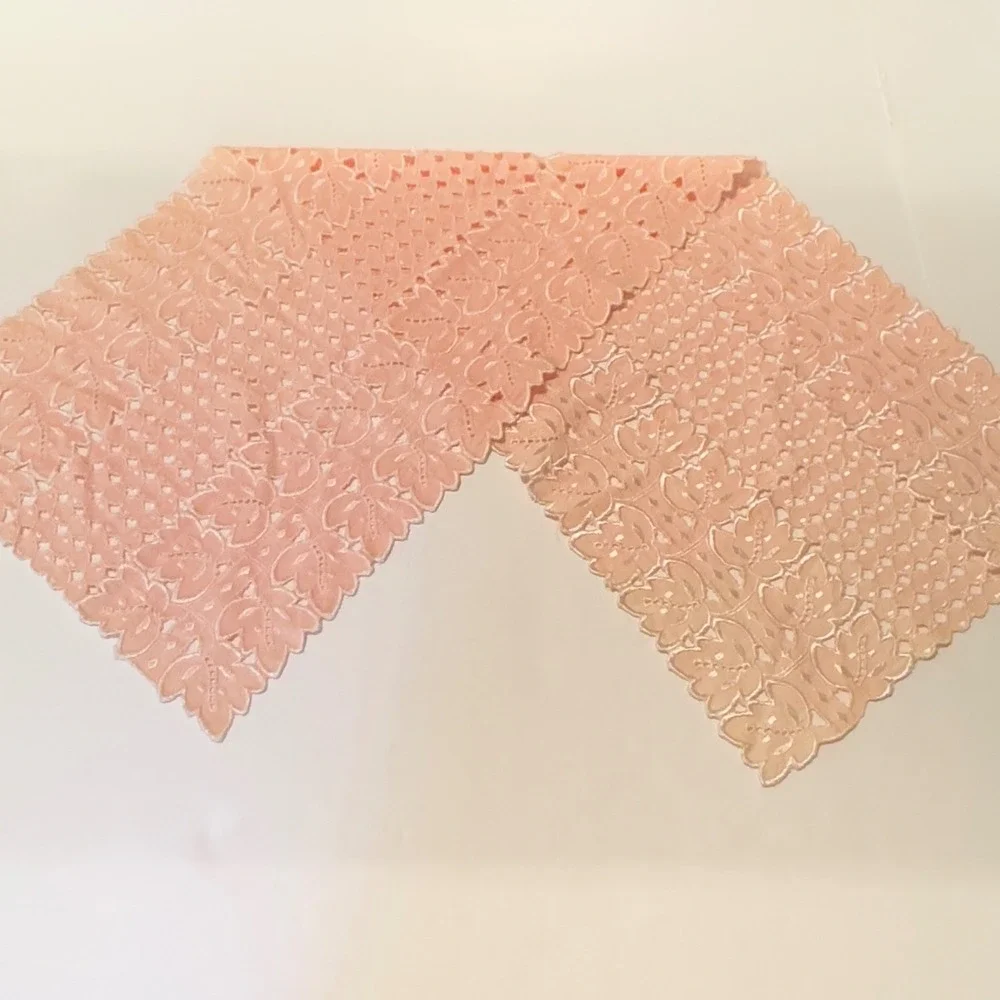 Vintage Pink Peach Eyelet Lace Floral Embroidered Table Runner Dresser Scarf